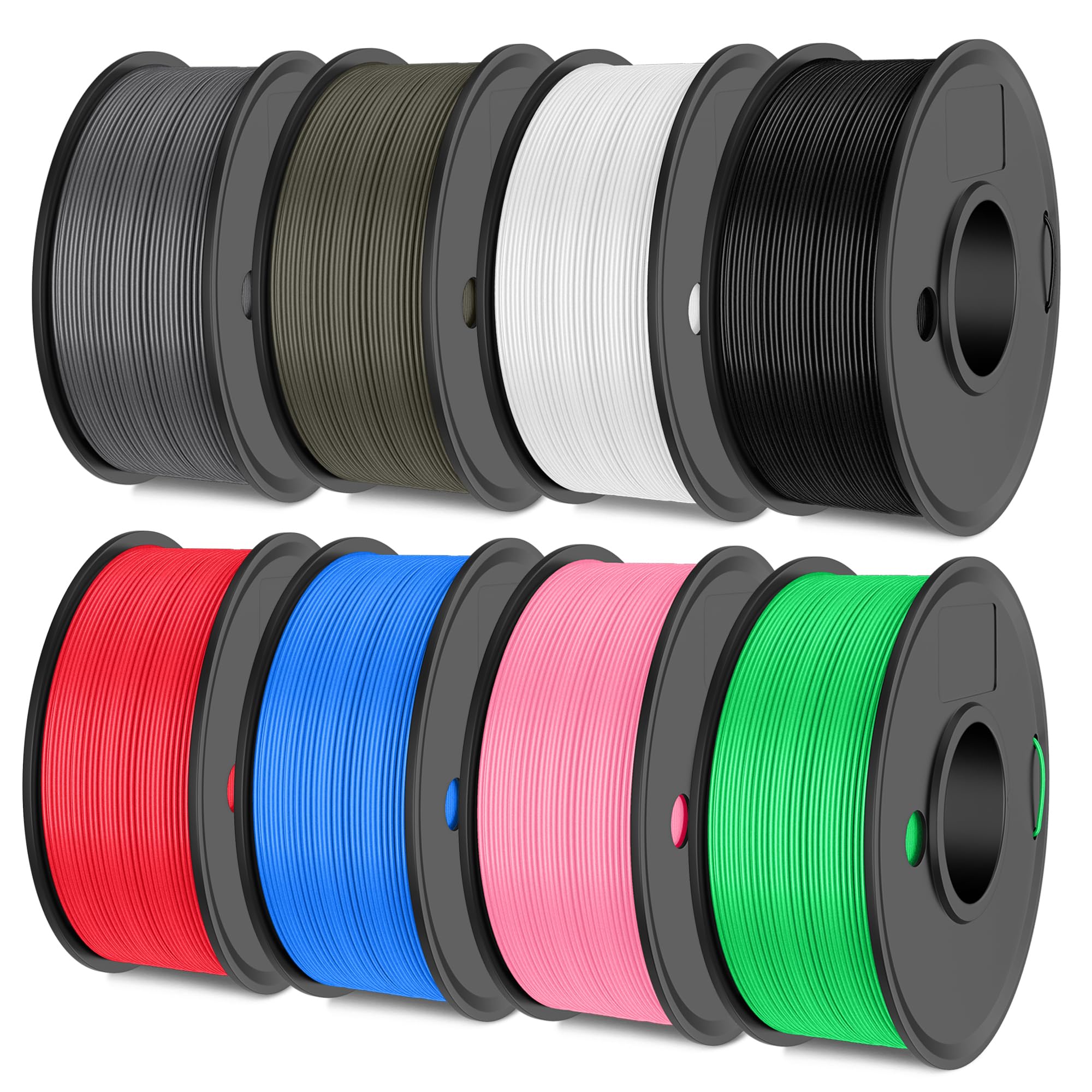 SUNLU Matte PLA Filamento Bundle Multicolor, PLA Opaco Filamento 1.75mm Stampante 3D, 250g/Bobina,8 bobina Totale 2KG, Finitura Opaca PLA, Nero+bianco+grigio+blu+verde+rosa+rosso+argilla