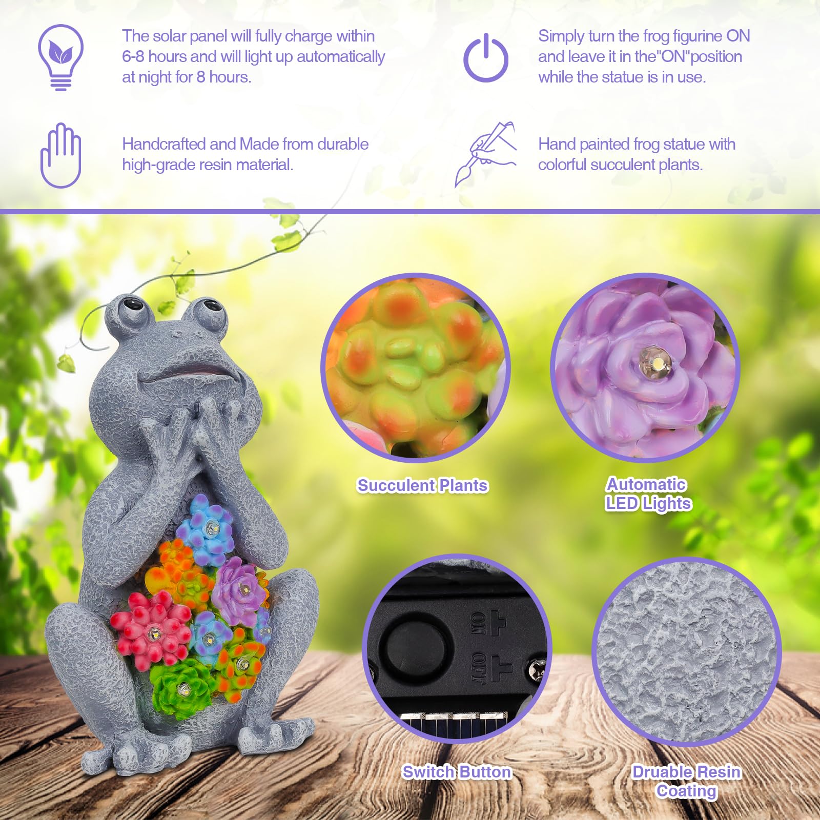 RICHIE Solar Garden Ornaments Outdoor Indoor Garden Decor, Waterproof Garden Statue Figurine Sculpture - Housewarming Garden Decorations Garden Gifts for Women Men - Image 4