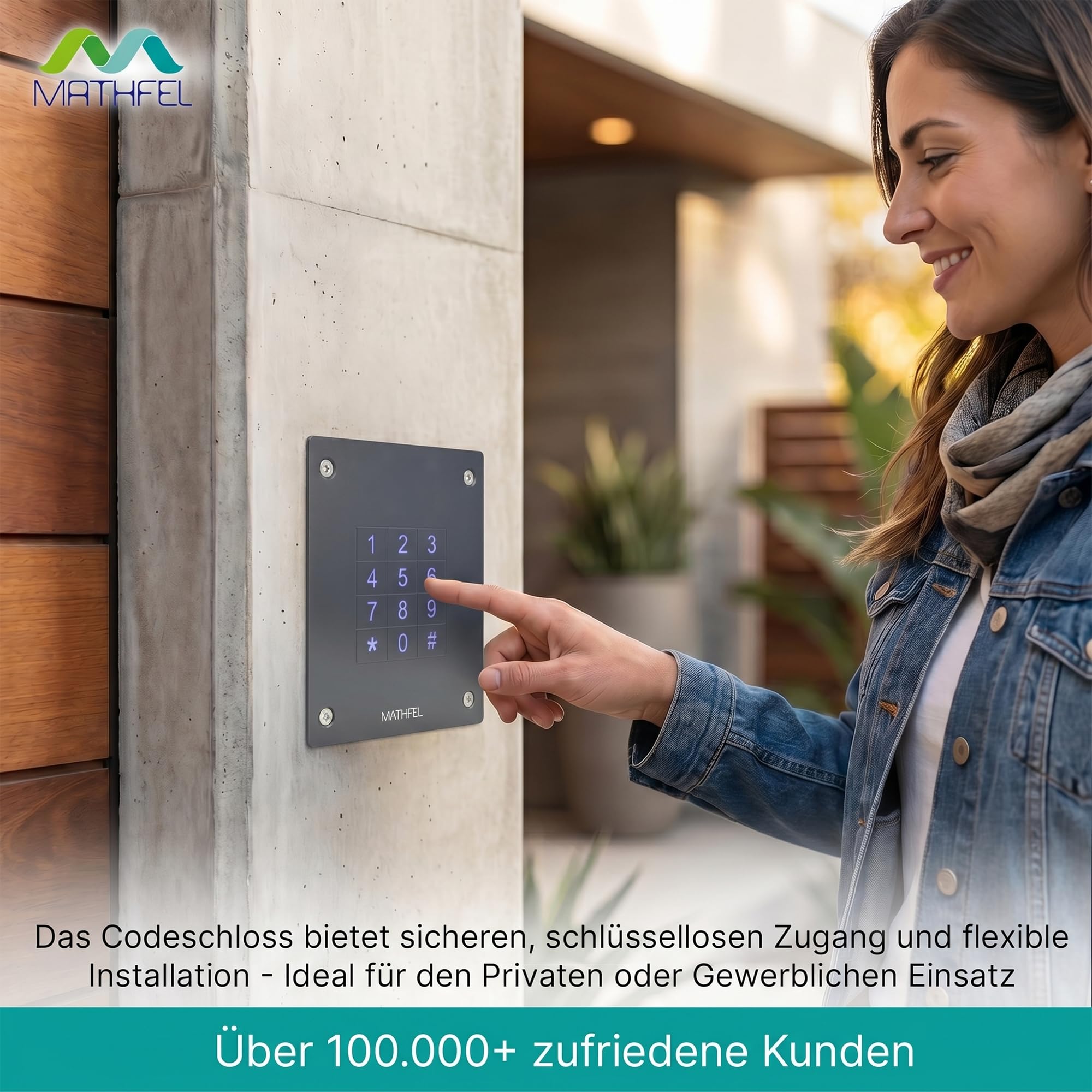 MATHFEL Elektronisches Türschloss mit Code aus Stahl, Unterputz - Ideal für Haustür, Garagentor & Nebeneingänge - Wetterfestes Codeschloss IP66, Normstahl Codetaster - Flexibel und Robust