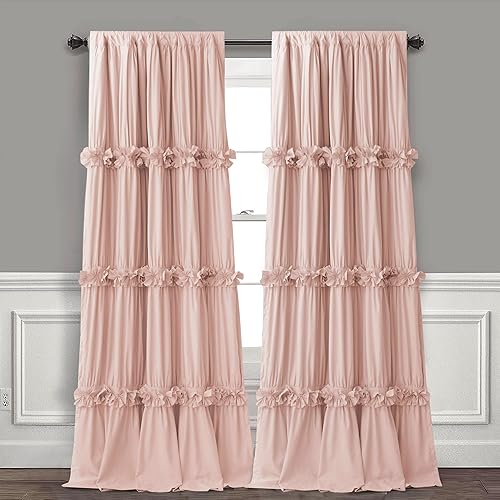 Homechoice Decor Thermal Insulated Blackout Window Curtains, 52" W x 96" L x 2 Panels, Boho Ruched Window Treatments with Butterfly Flowers, Rustic Rod Pocket Drapes for Room, Peach Pink (LQ-30) - Peach Pink - 52"W x 96"L (Pack of 2)