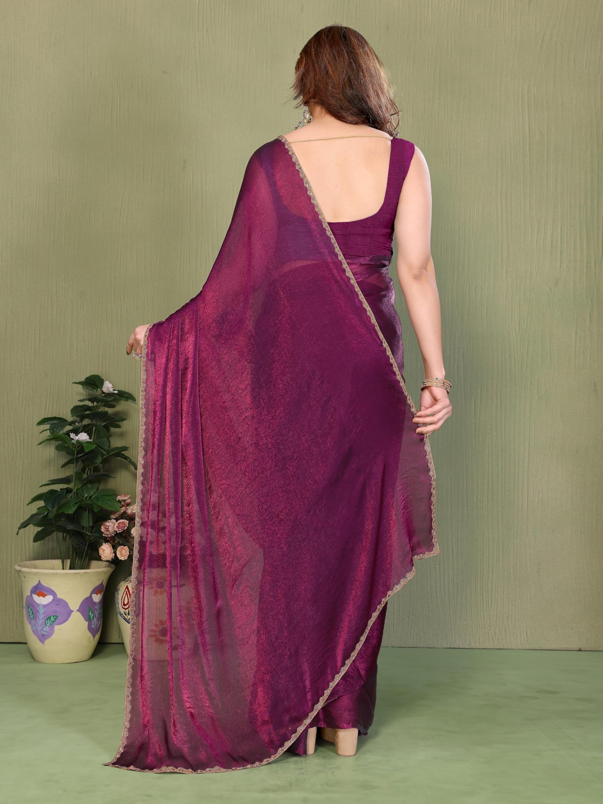 Shiv Textiles Women's Fendi Lace Border Saree(S-103-WINE) 2