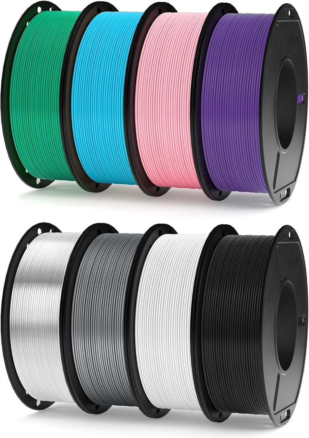 ELEGOO 250g PLA 3D Printer Filament Bundle 1.75mm, 8 Colors Dimensional Accuracy +/- 0.02mm, 8 Pack 250g Spool, Black/White/Space Gray/Translucent/Sky Blue/Sea Green/Pink/Purple