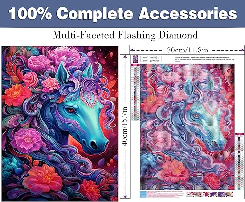 Miniatura 2 de ijbnhd Kits de pintura artística de caballo con diamantes para adultos, pintura de puntos de diamante de perforación completa para principiantes,
