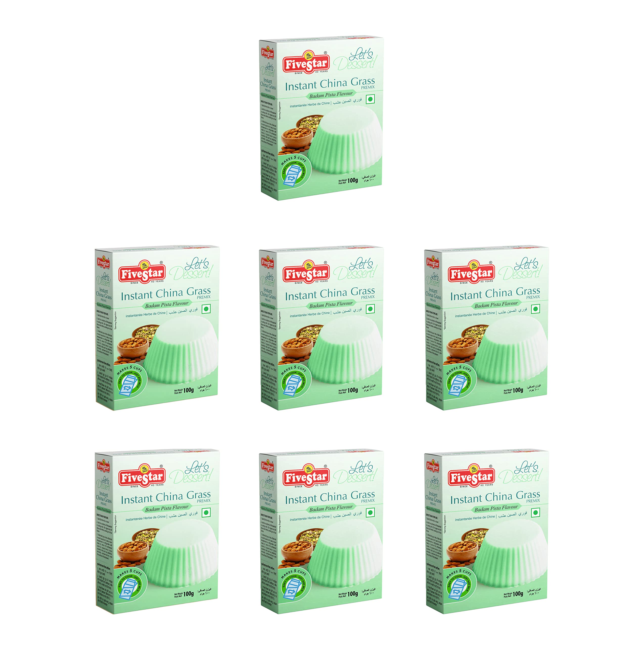 FIVESTAR Instant China Grass Mix Badam Pista 100G Box For Children And Adults|Pure And Natural|Easy To Make|Ready To Eat-Pack Of 7