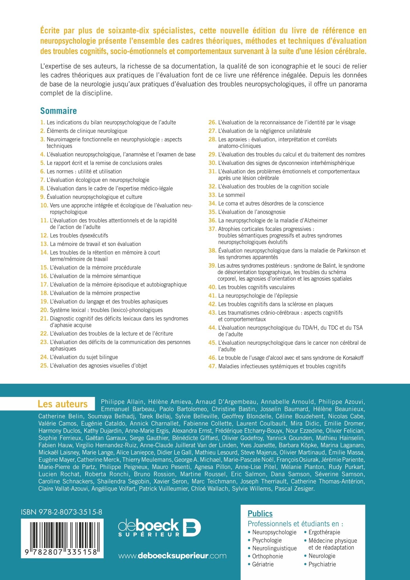 Traité de neuropsychologie clinique de l’adulte: Tome 1 - Évaluation