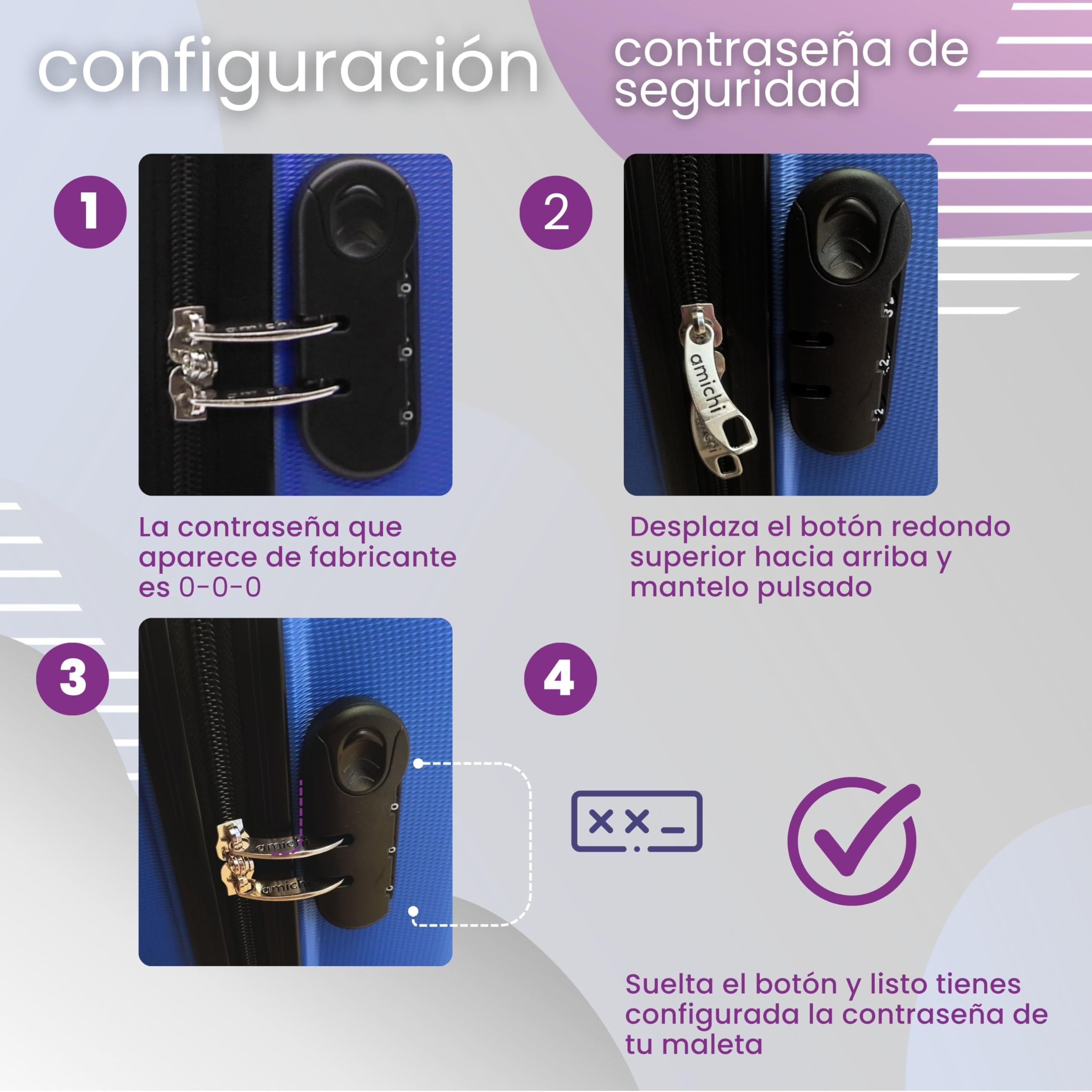 AMICHI - Maletas de Viaje Cabina - Maleta Cabina - Maletas de Viaje - Apta para Ryannair- Trolley Equipaje para Avion Resistente con 4 Ruedas de 360º y candado