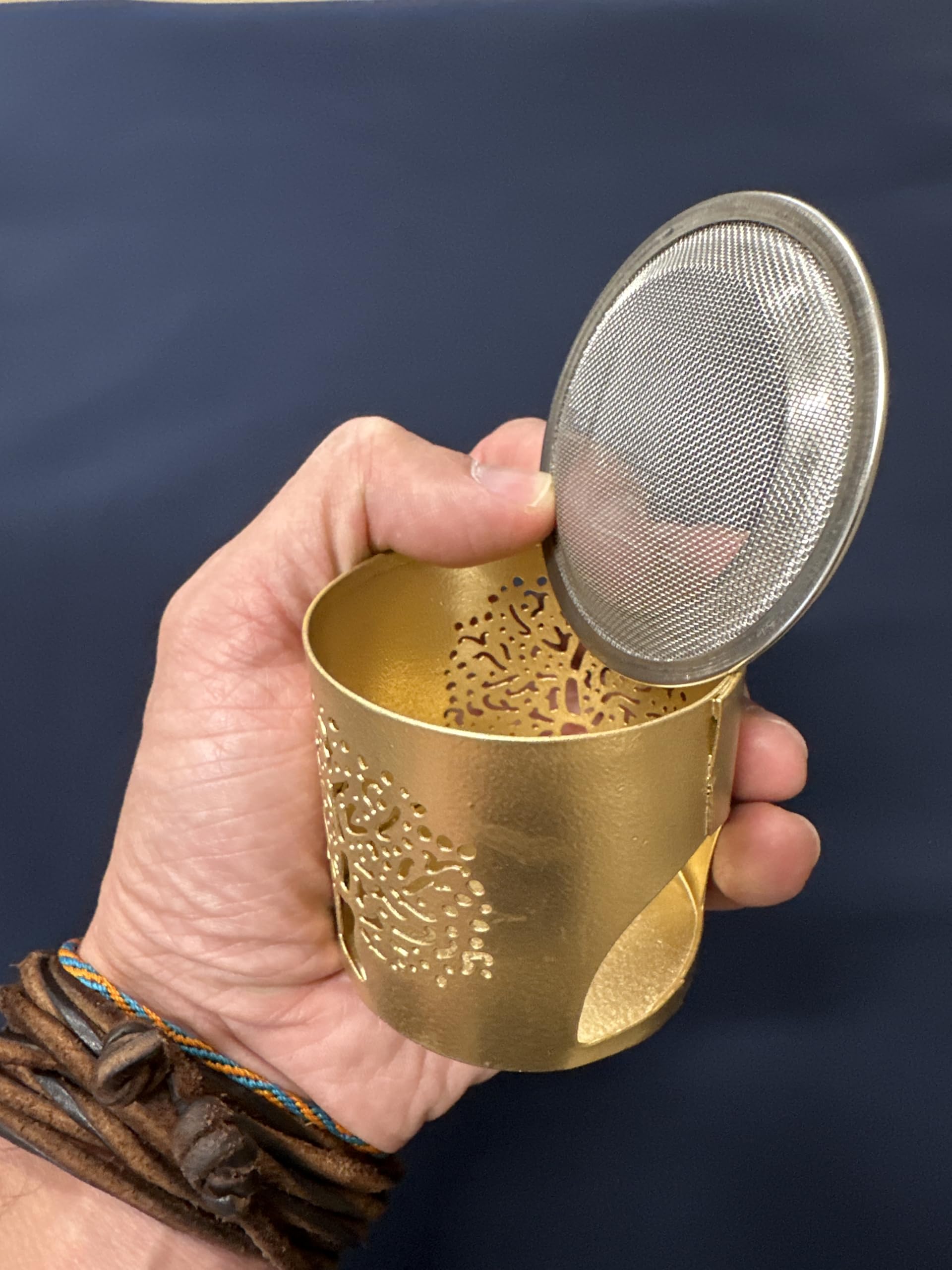 NKlaus Bruciatore Di Incenso In Ferro Dorato – Altezza 8,5 Cm, Funziona Con Tea Light, Griglia Inclusa, 10945 - 2