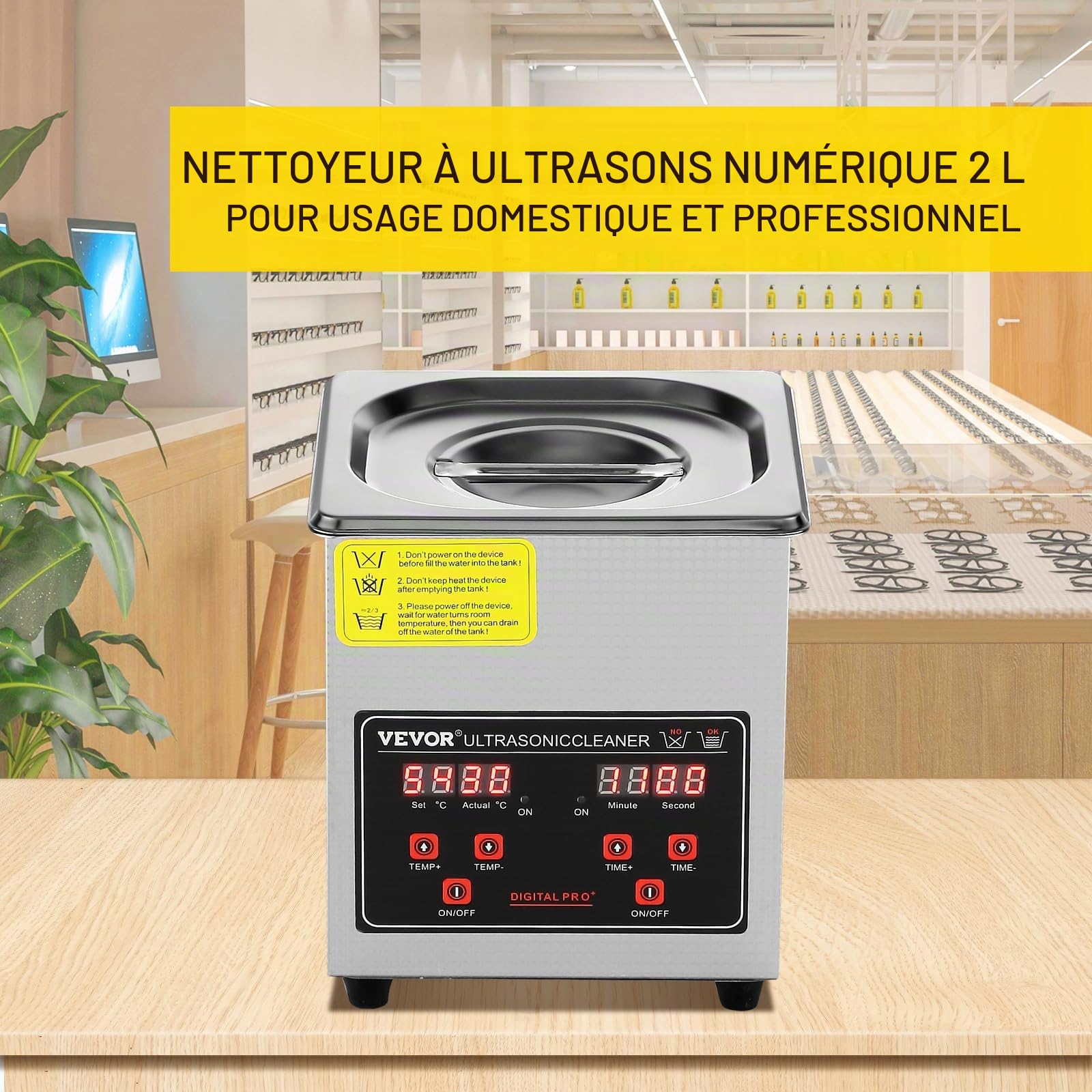 VEVOR Nettoyeur à Ultrasons 2L en Acier Inoxydable Bac Ultrasons Numérique avec Chauffage Temps & PURIVITA - Concentré de Nettoyant liquide pour produits ultrason - Multi-usages - Nettoyeur Bijoux