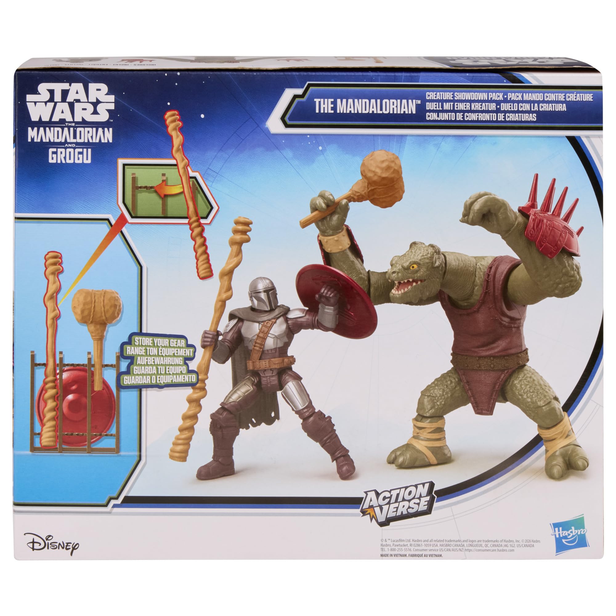 Star Wars ActionVerse Mandalorianer & Kreatur Showdown Pack, Mandalorianer & Mantellianischer Savrip Action-Figuren, Spielzeuge für Jungen & Mädchen ab 4 Jahren
