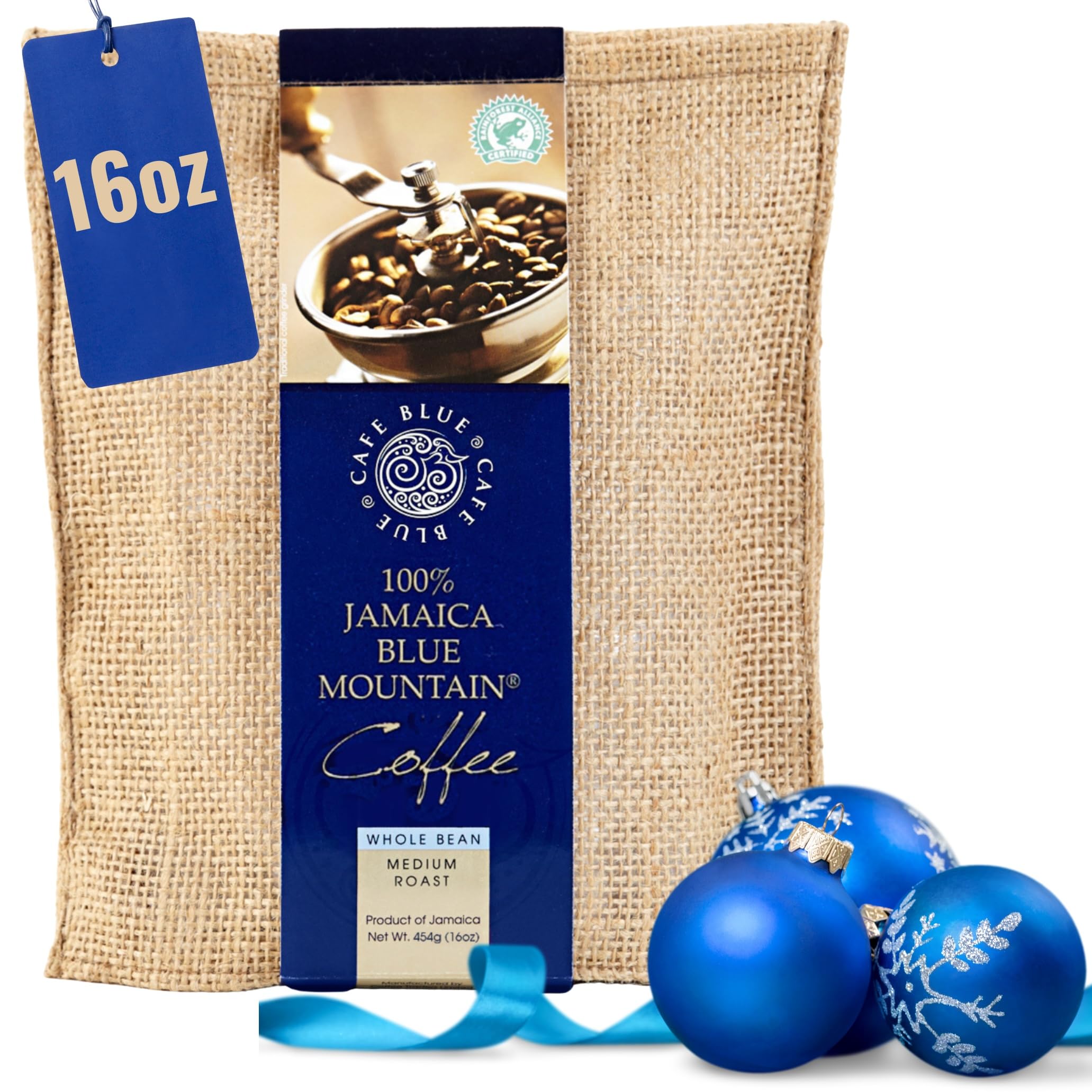 Cafe Blue 100% Jamaica Blue Mountain Coffee Beans (16oz)