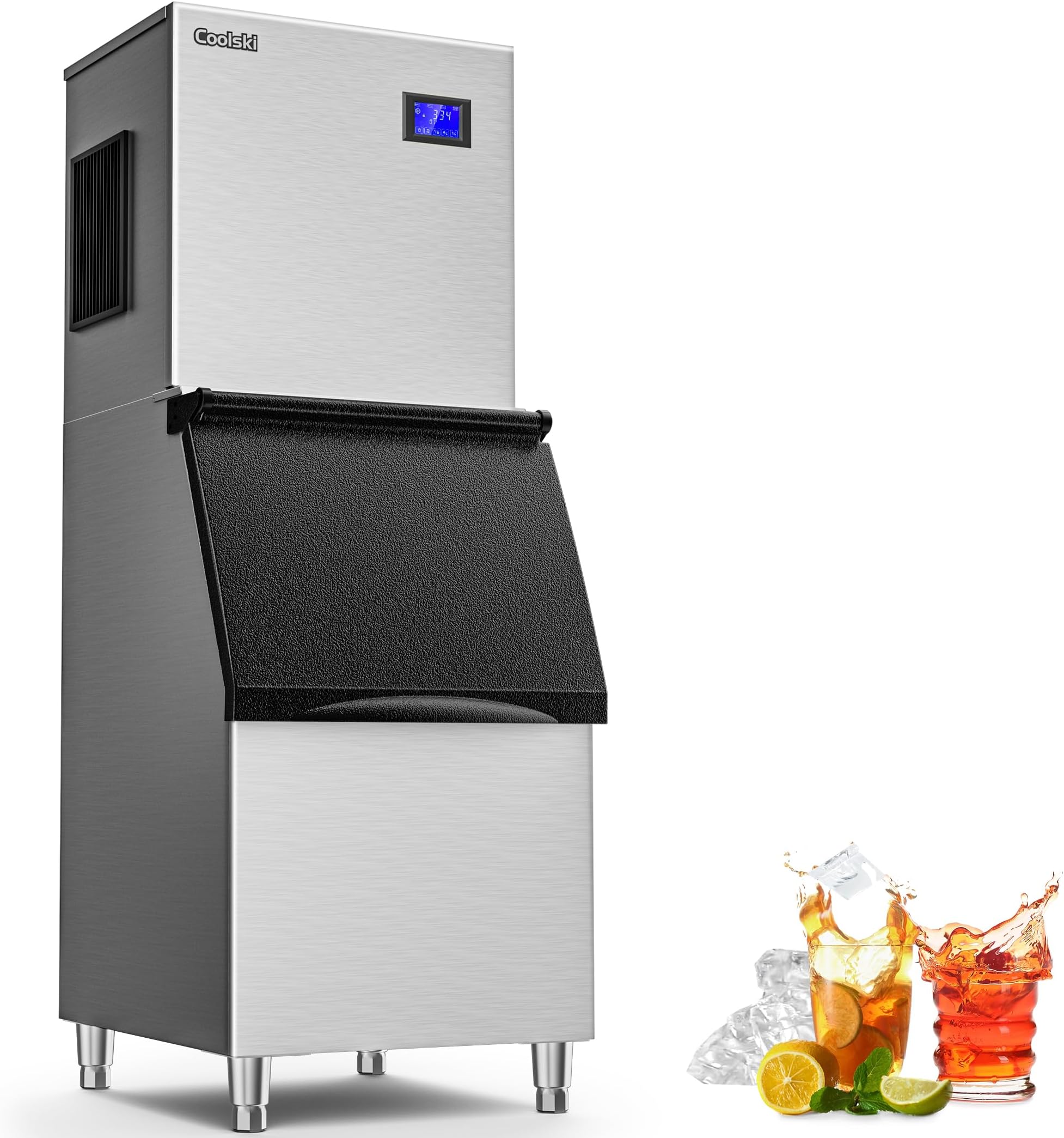 Commercial Ice Maker Machine 300-350LBS/24H, 22'' Air Cooled Commercial Ice Machine with Ice Bin, Modular Ice Machine for Restaurants Clear Ice Cubes/Stainless Steel Construction/ETL Approved