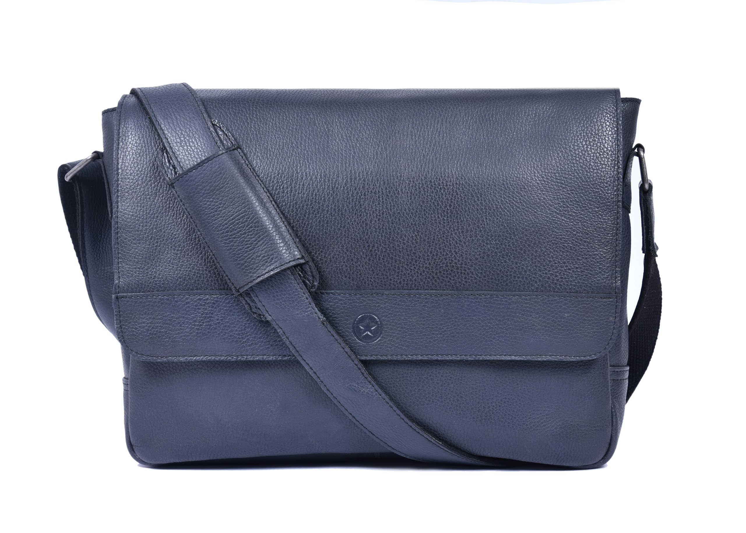 16 Crossbody Bag Leather Laptop Messenger Bag For Men with trolley sleeve for school office Royal Blue