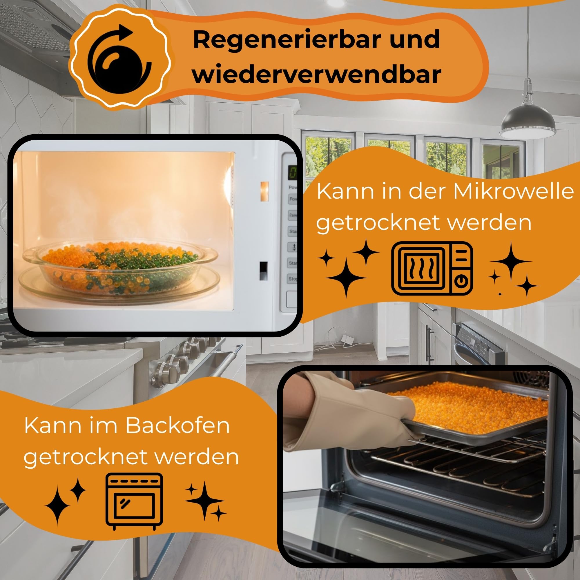 Silicagel Orange 3-5 mm – 10x 1 kg Silicagelkugeln zum Schutz von Büchern, Reisetaschen, Kosmetik, 3D Filamente Feuchtigkeitsabsorber für Elektronik, Aufbewahrung & Schmuck