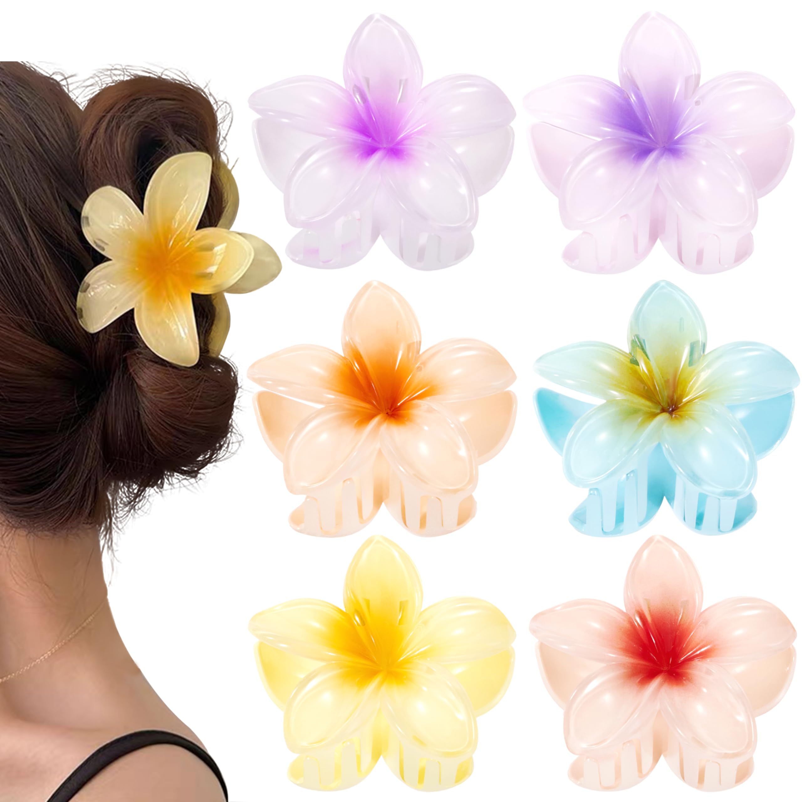 Pinzas de Pelo 6 Piezas Pinzas para el Cabello de Flores Antideslizantes Coloridos Plástico Grande para Mujeres Niñas Fiestas Lavarse la Cara Bañarse Maquillarse Todas las Edades