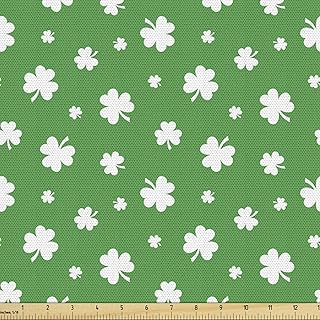 Ambesonne Clover Fabric by The Yard, Simplistic Irish Themed Pattern with Monochrome Shamrock Silhouettes Repetition, Decorative Fabric for Upholstery and Home Accents, 1 Yard, Green White - Buy now