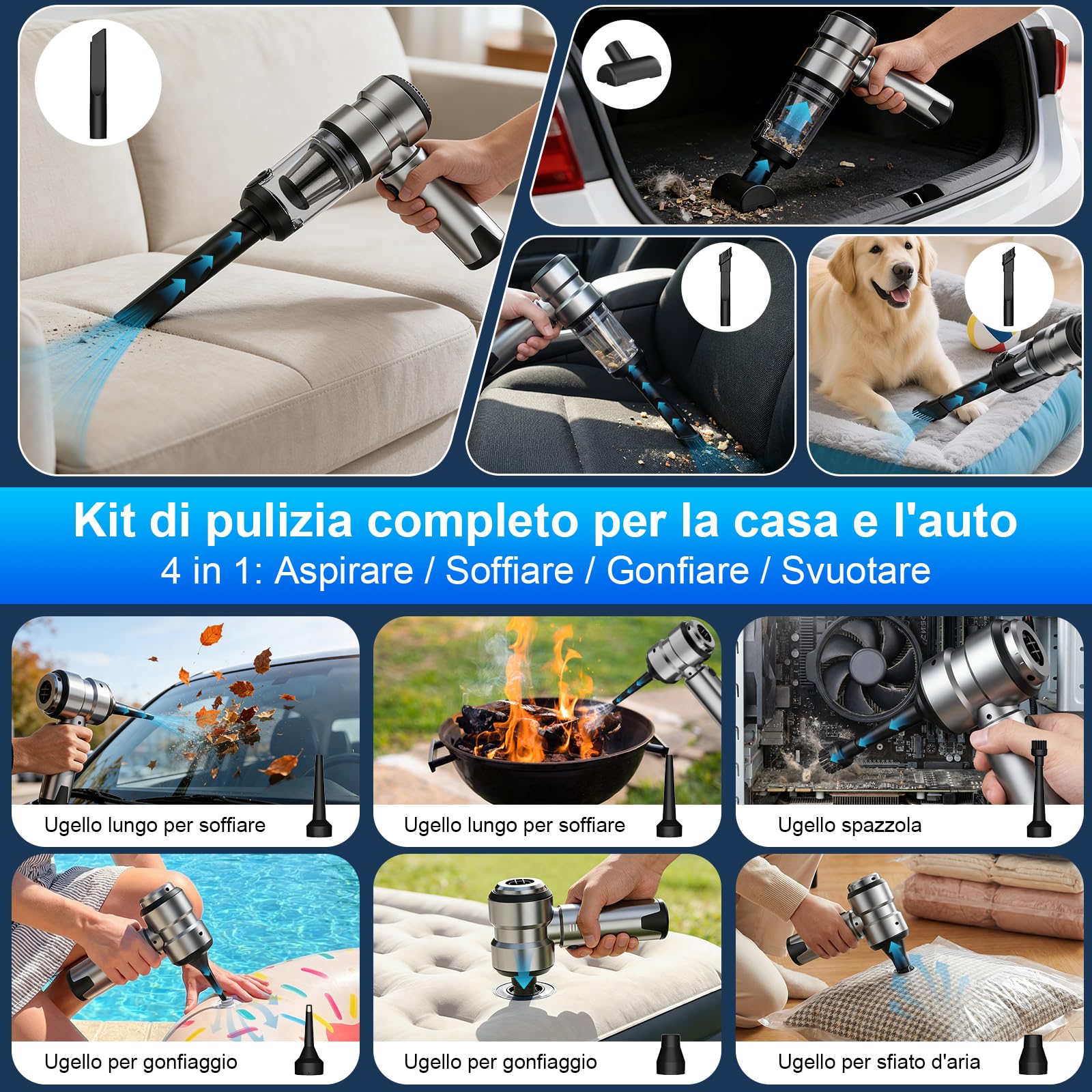 Aspirabriciole Senza Fili Potente 22000pa Aspirapolvere Auto, Mini Aspirapolvere Portatile per Auto Ricaricabile Aspira Briciole USB Aspirapolvere a Mano per Casa Auto Ufficio