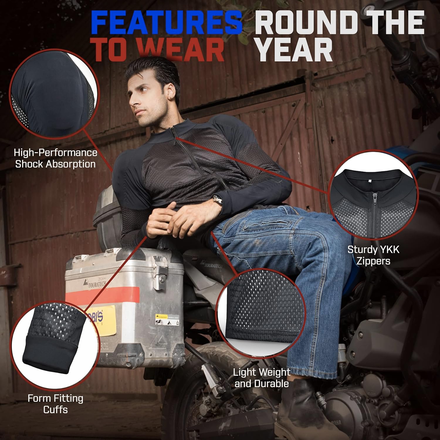 WICKED STOCK Mesh Armored Motorcycle Shirt - CE Level 2 Unisex Motorcycle Protective Shirt for Summer with Removable Padding Black - Image 6