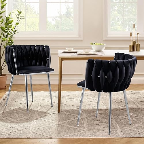 Miniatura 124 de Juego de 2 sillas de comedor de terciopelo, sillas tapizadas tejidas para sala de estar, sillas modernas de cocina y comedor, sillas decorativas de