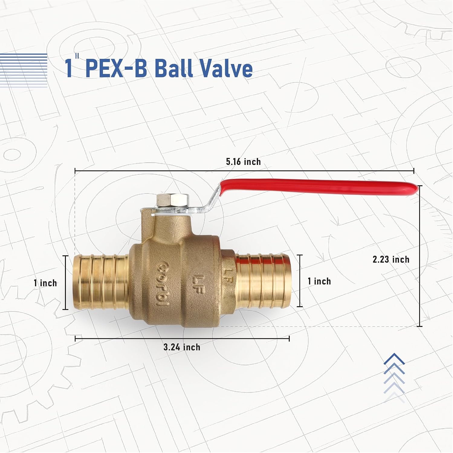 1 INCH PEX-B Ball Valves (2-Pack), Lead-Free Brass Full Port Shut-Off Valve for PEX A/B/C Tubing, Compatible with Crimp & Clamp Rings – NSF & UPC Certified, Corrosion Resistant for Hot & Cold Water