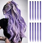 FESHFEN Colored Clip in Hair Extensions - 10 PCS Purple Highlighted Hair Piece Straight Synthetic Clip in Hairpieces for Women 22 inch