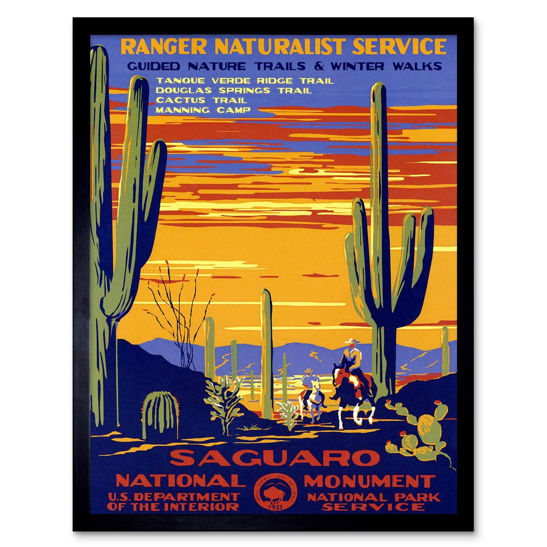 Artery8 Framed Print - Cactus Cowboy Desert Wall Art - W12" x H16"
