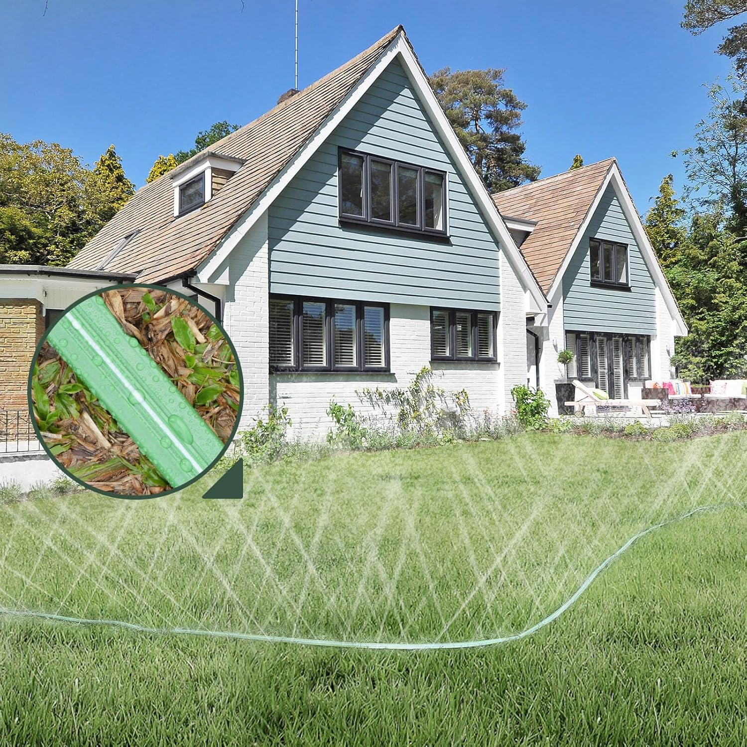 50 FT Sprinkler Soaker Hose for Garden Lawn Effortless Watering, Heavy-Duty No-Kink Irrigation Hose with Holes, More Energy Efficient Irrigation Systems, Ideal for Gardens, Yards