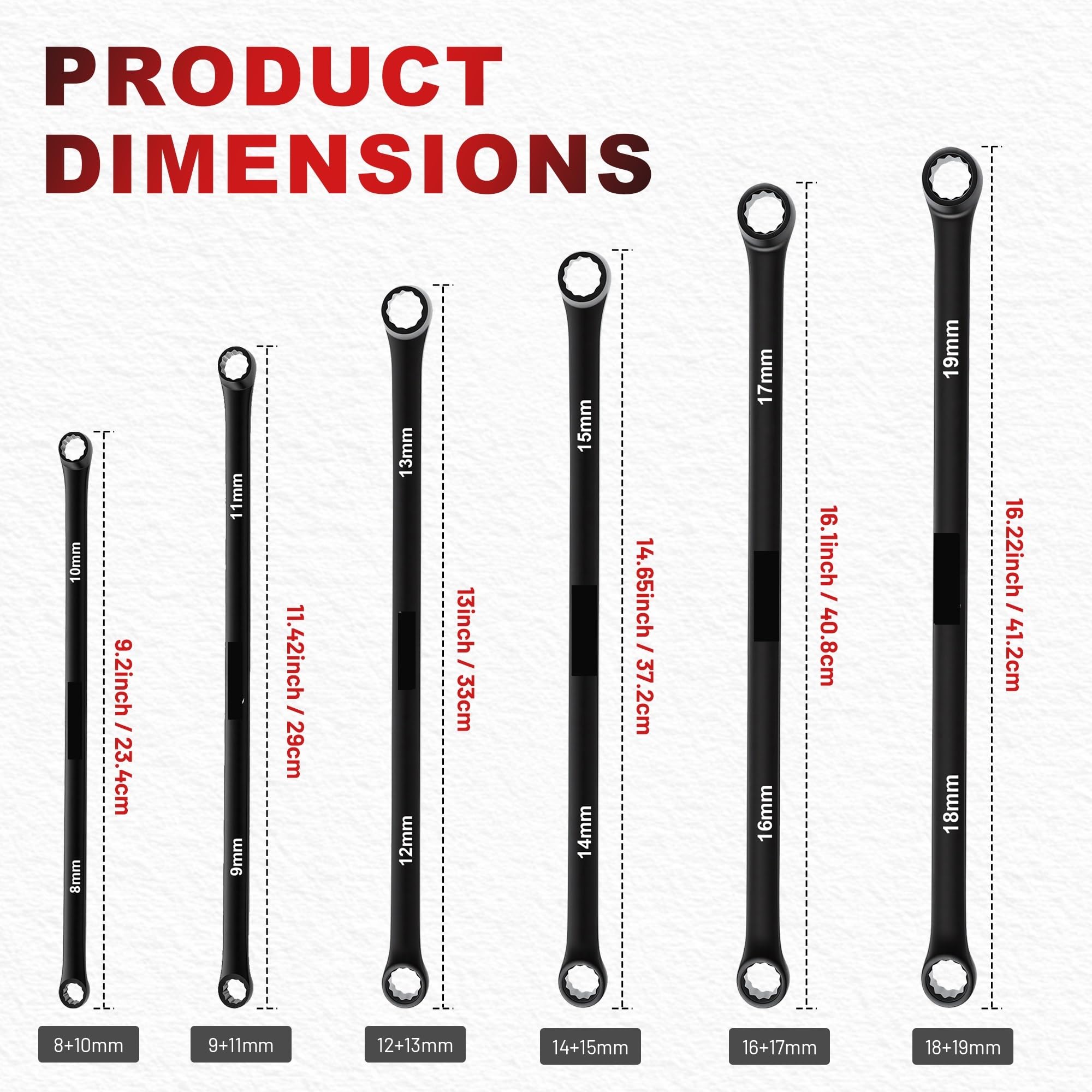 Telescopic Ratchet Zestaw 6 kluczy Bardzo długi klucz oczkowy 8mm-19mm Płaski lotniczy do konserwacji samochodów Klucze dynamometryczne(Black)