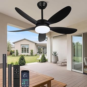 Ceiling Fans with Lights and Remote,42 Inch Smart Ceiling Fan,Reversible,Noiseless,Black Ceiling Fan Light 6 Speeds & Timer Ultra-Quiet for Bedroom Living Room Kitchen [Energy Class E]