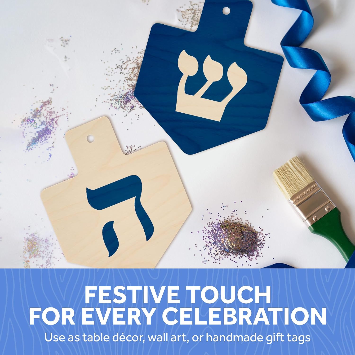 Small Wooden Dreidel Ornament 6-inch x 5-inch, Pack of 3 Unfinished Hanukkah Wood Cutouts for Crafts and Hanukkah Decorations by Woodpeckers