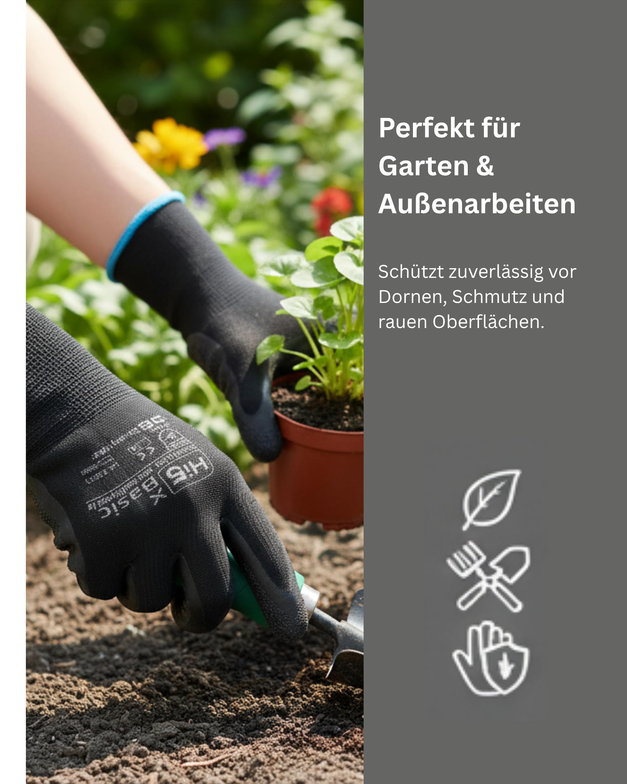 Hi5 X-Basic Arbeitshandschuhe – 10G Polyester – Latex Crinkle Beschichtung – starker Grip & flexibel – EN 388:3141X – schwarz (M, 120, stück)