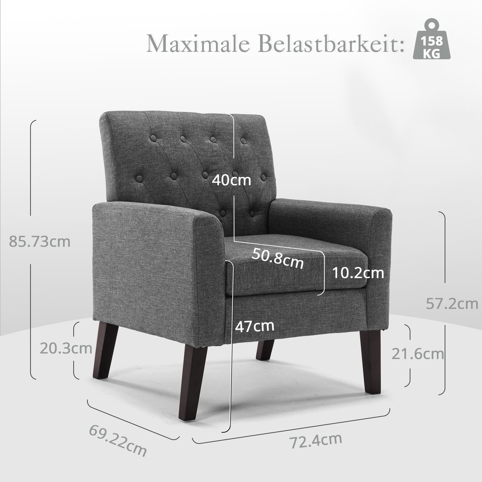 LUE BONA Ohrensessel Sessel Wohnzimmer, Polstersessel, Armchair, Modern Loungesessel mit Knopfsteppung, Lesesessel für Wohnzimmer, Schlafzimmer, Esszimmer, Leinenoptik, Dunkelgrau