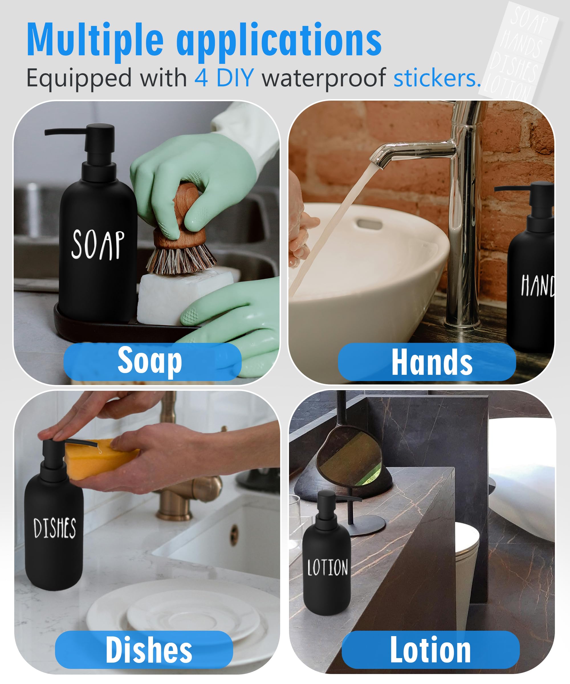 Keramik-Seifenspender, elegante Handseifenpumpe mit 4 Etiketten (Seife, Geschirr, Lotion, Hände) – langlebiges und stilvolles Keramik-Design für Küche und Bad, nachfüllbarer