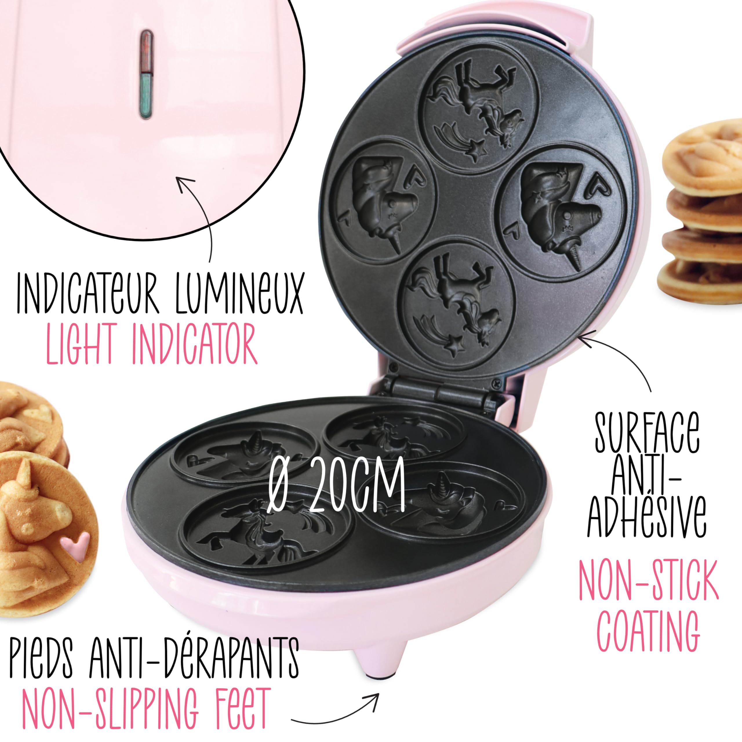 ScrapCooking - Machine à Gaufres & Pancake Licorne - Unicorn Factory - Appareil Plaque Chauffante Anti-Adhérente - Idée Cadeau Pâtisserie Cuisine - Recette incluse - Rose - 3886