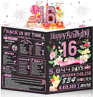 Sweet 16th Birthday Card for Girls 3D Pop Up