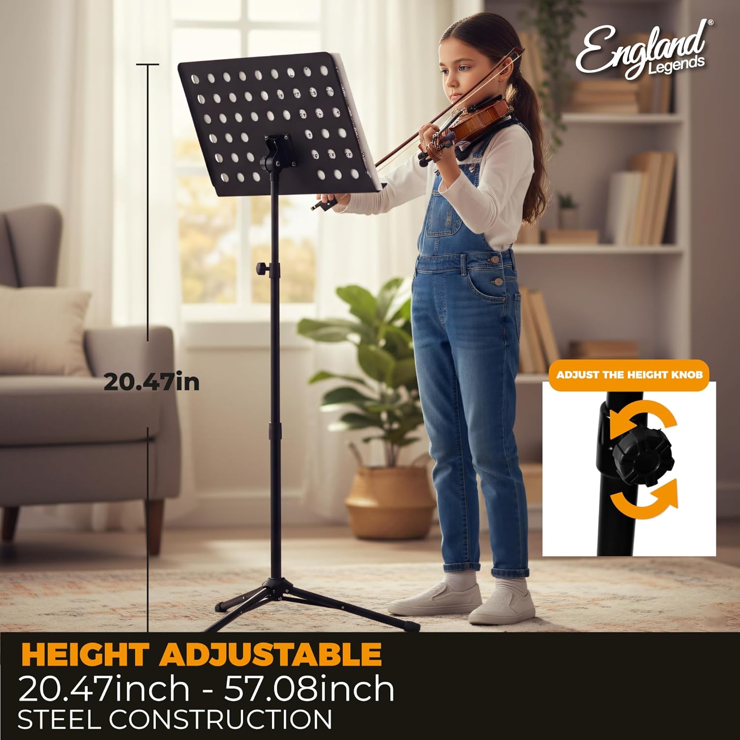 Professional Music Stand – Adjustable Folding Steel Sheet Music Stand – Portable Metal Stand Ideal for Musicians, Pianists, Violinists, Guitarists & Music Students