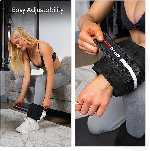 Miniatura 6 de AmStaff Fitness Pesas de tobillo ajustables, 1 par de correas de peso de piernas de 2, 4, 6, 8, 10 libras para entrenamiento de fuerza, caminar,