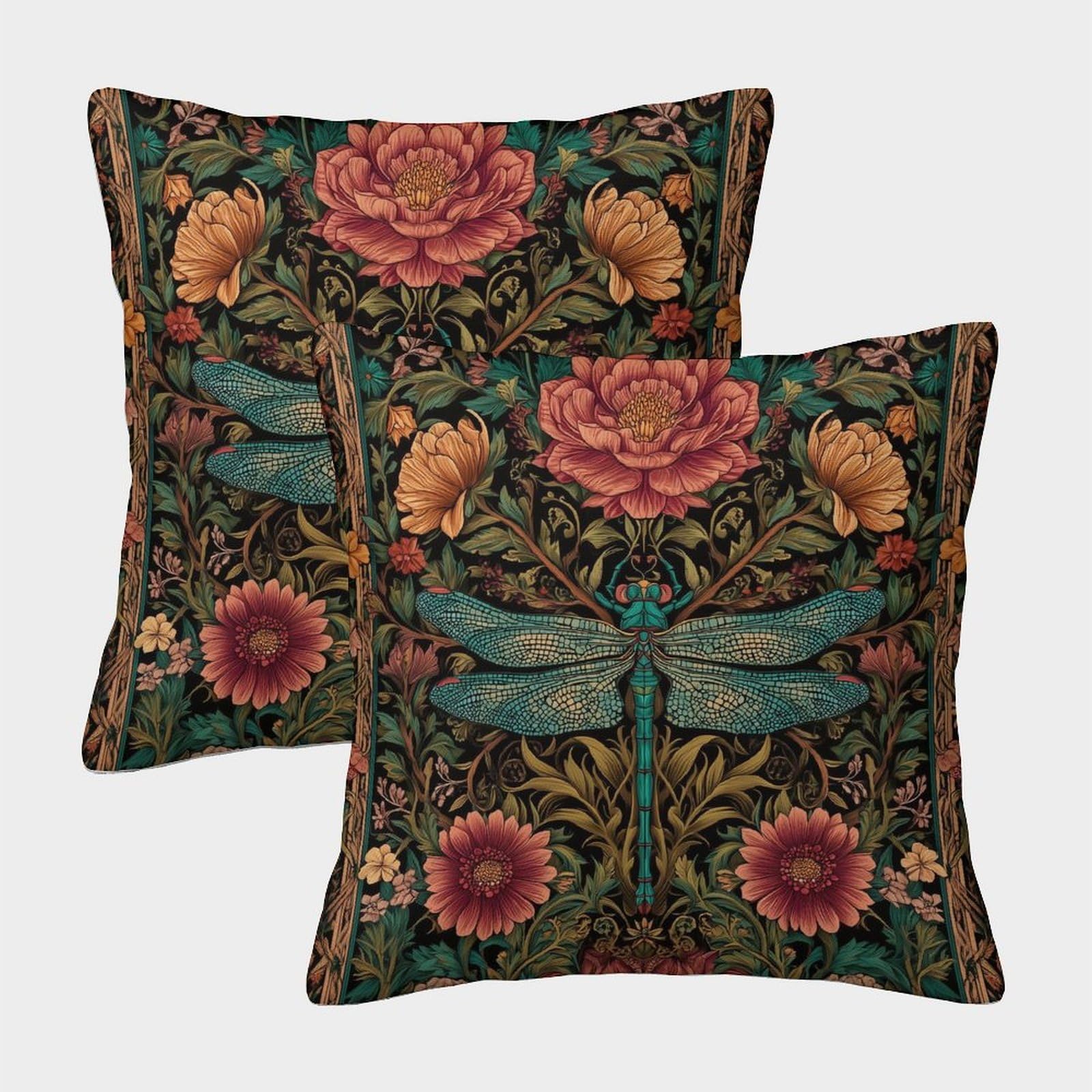 kaiyun 2 Pack 3D Dragonfly,Medieval Style Floral Pattern Cushion 3D Soft Touch Pillowcase,sofa Chair Home Furnishings 40x40cm