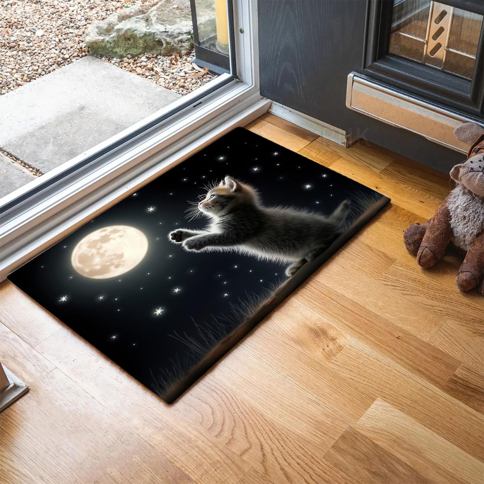 Tapis chat de chambre au design lune noire pour une entrée accueillante et douce