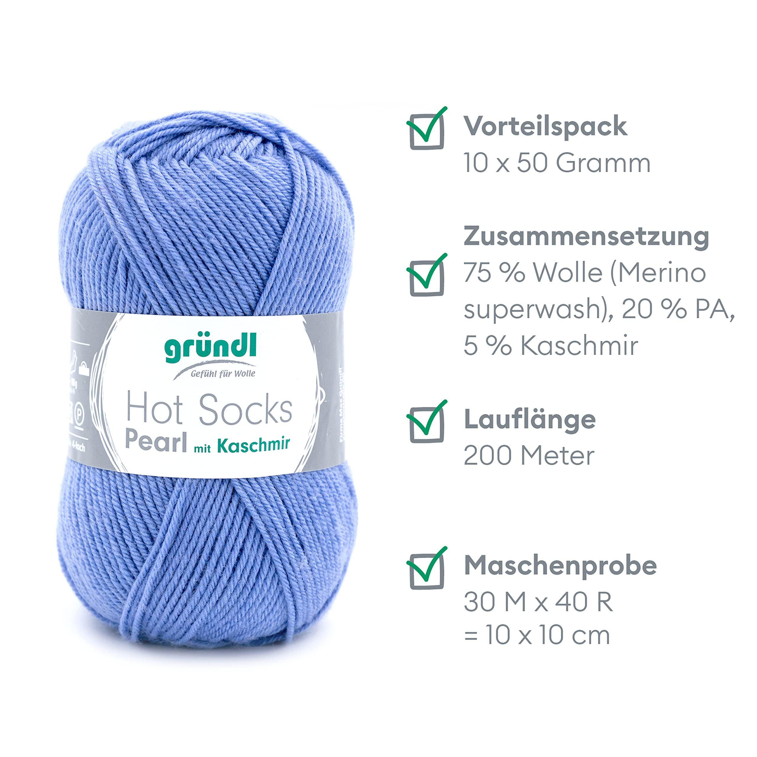 Gründl Wolle Hot Socks Pearl mit Kaschmir (uni und color