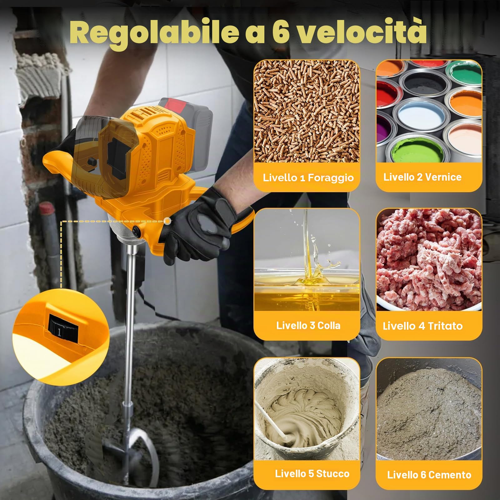 Agitatore a batteria per calcestruzzo per Dewalt 20V (senza batteria)
