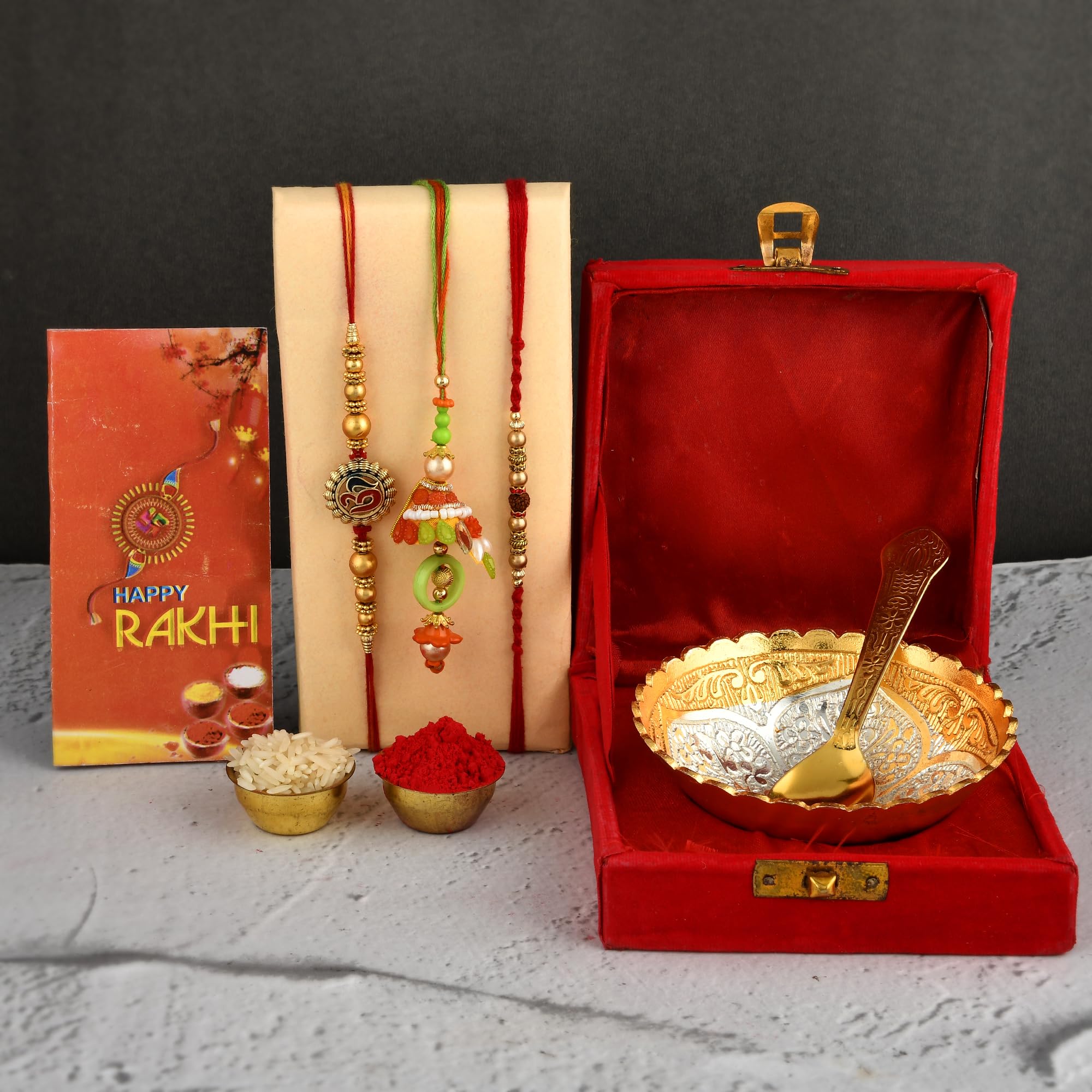 Yalambar rakhi hamper for brother German Silver Bowl Set with Velvet Box Set with Red Velvet Box (Rakh2023 Rakhi Set with Bowl Set Free Rakhi Card)-Rakh202305-2 (B0C9TXFC9R) Amazon Price History, Amazon Price Tracker