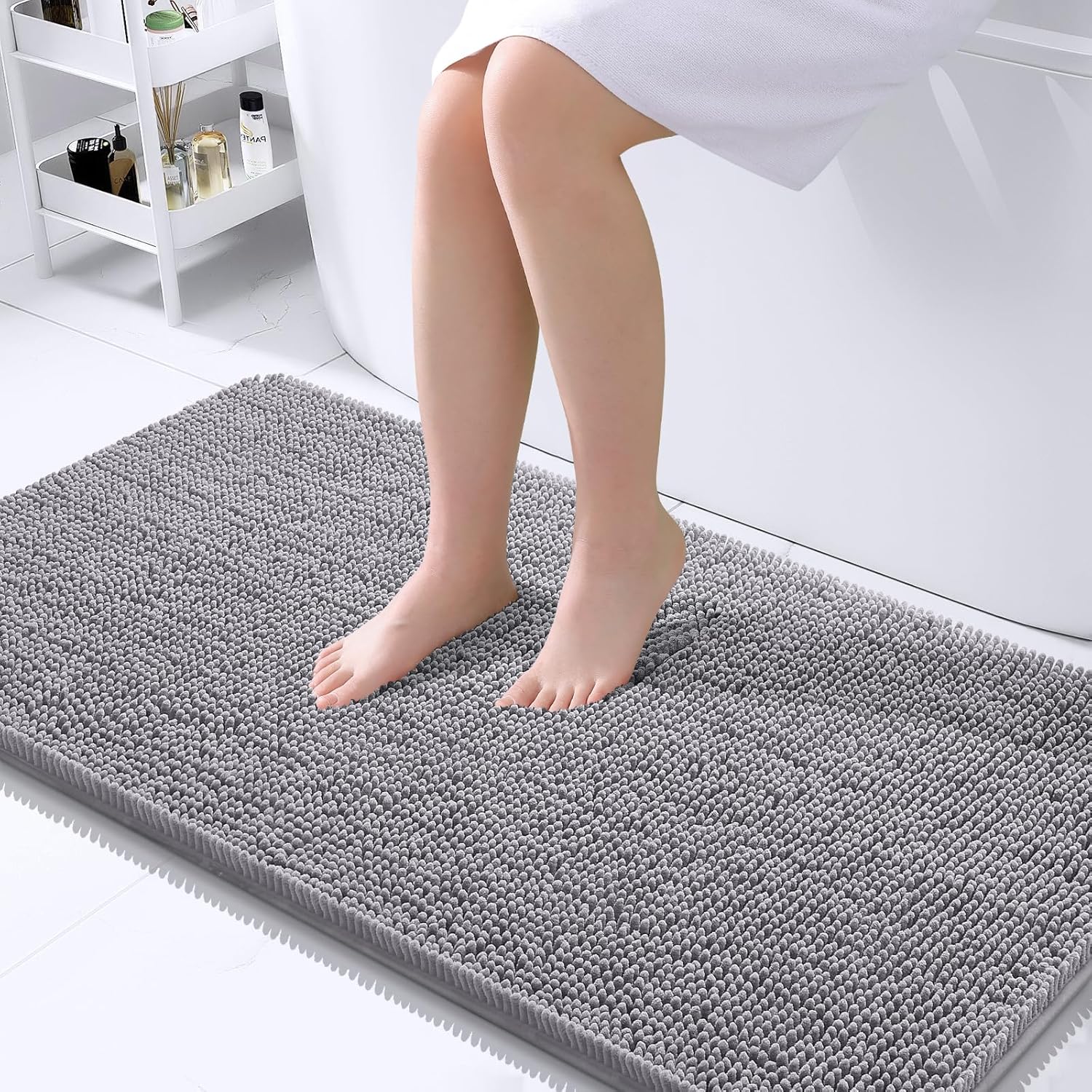 OLANLY Bathroom Rugs 40x24, Extra Soft Absorbent Chenille Bath Rugs, Rubber Backing Quick Dry, Machine Washable Bath Mats for Bathroom Floor, Tub and Shower, Home Decor Accessories, Grey 40" x 24" Grey
