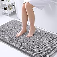 Vista 1 de OLANLY - Tapete de baño de 45 x 27 pulgadas, felpilla absorbente extrasuave, reverso de goma, secado rápido, lavable a máquina, para piso baño, Gris