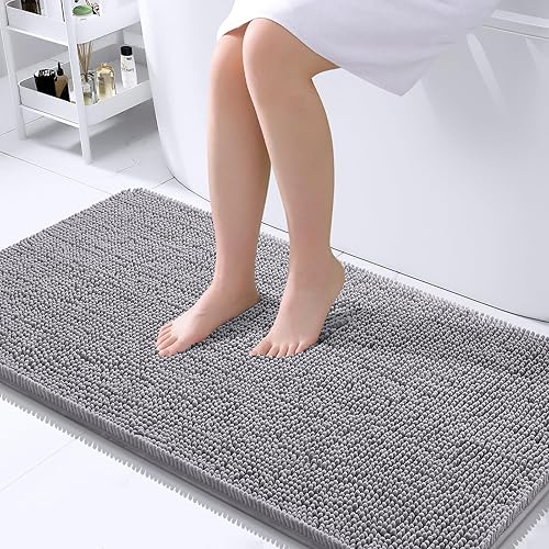 OLANLY - Tapete de baño de 45 x 27 pulgadas, felpilla absorbente extrasuave, reverso de goma, secado rápido, lavable a máquina, para piso baño, Gris