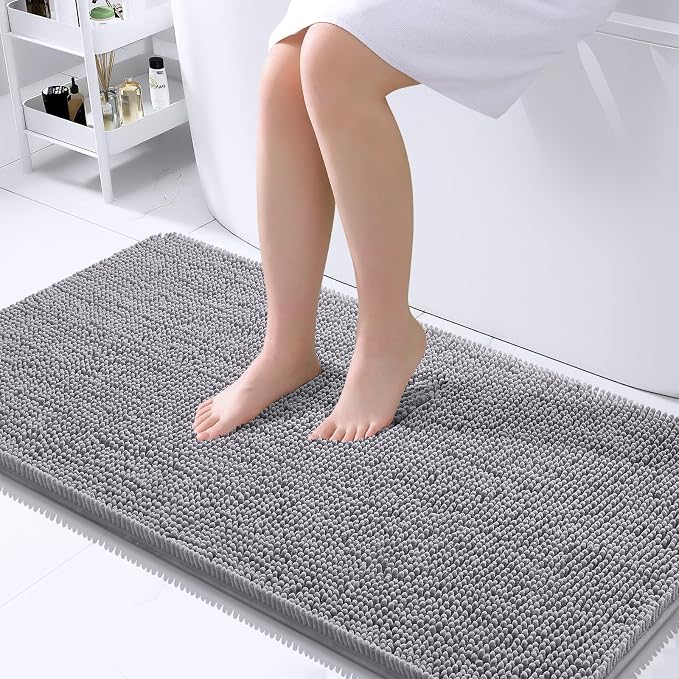 OLANLY Large Bathroom Rugs 40x24, Extra Soft Absorbent Chenille Bath Rugs, Rubber Backing Quick Dry, Machine Washable Bath Mats for Bathroom Floor, Tub and Shower, Home Decor Accessories, Grey