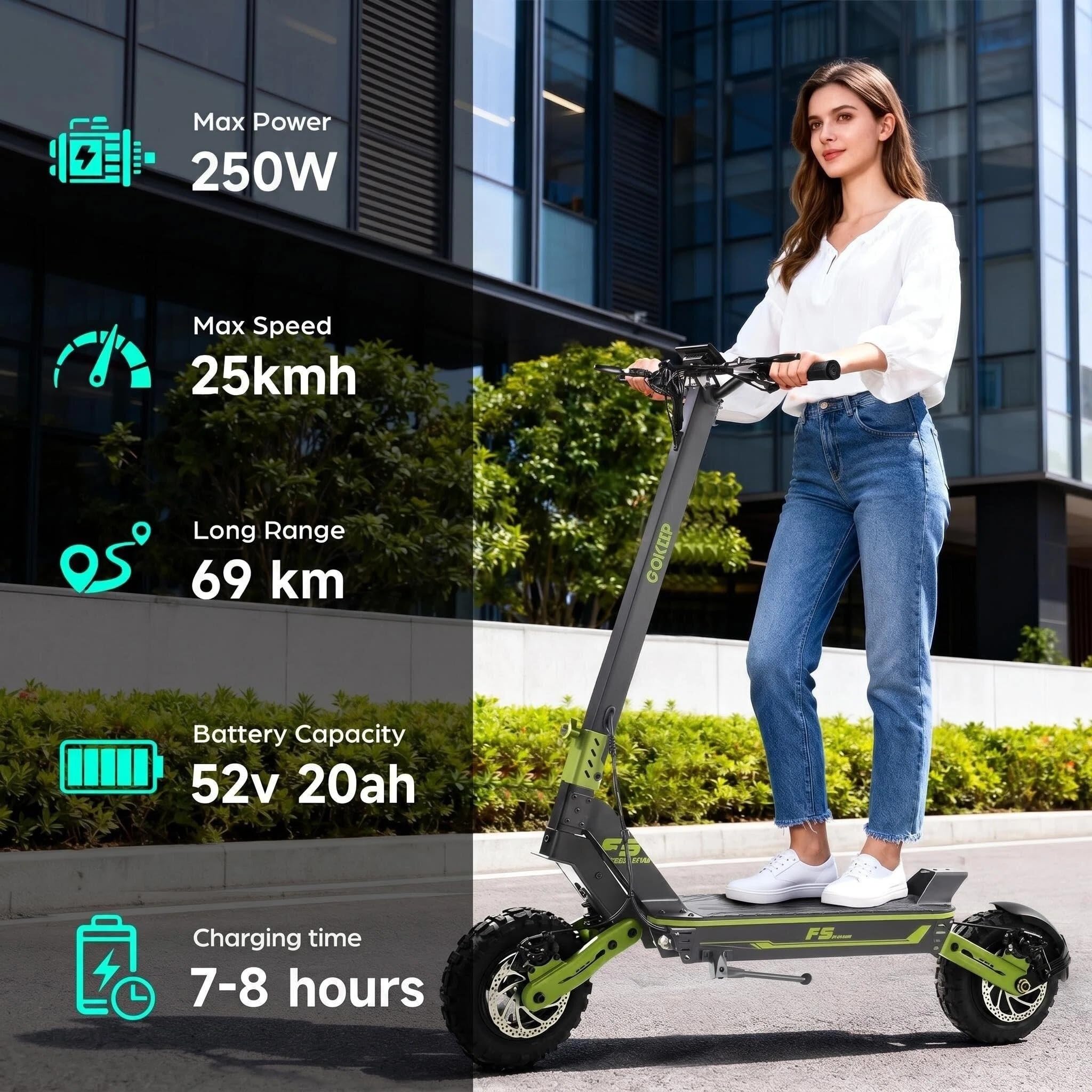 11" Monopattino elettrico per adulti, con batteria da 52V 20Ah, autonomia di 70 km, sblocco intelligente NFC e doppio freno a disco, fuoristrada pneumatico antiscivolo, F5