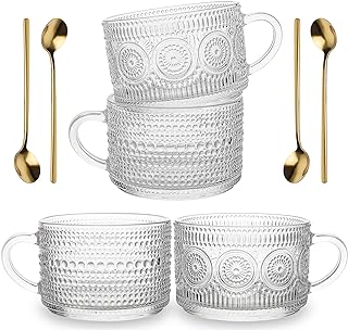 30+ Handmade Kitchen Decor Ideas With Rustic Appeal 38 Vintage Coffee Mugs Set of 4, 14OZ Clear Embossed Glass Mugs Gifts for W...