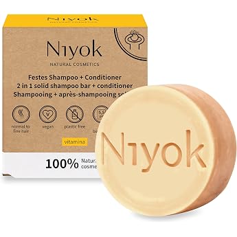 Niyok Solid Shampoo And Conditioner 2 In 1 Vitamin 80g Silicone-free pH 5.5 plastic-free Cosmos Natural for normal hair cleans and nourishes in one step