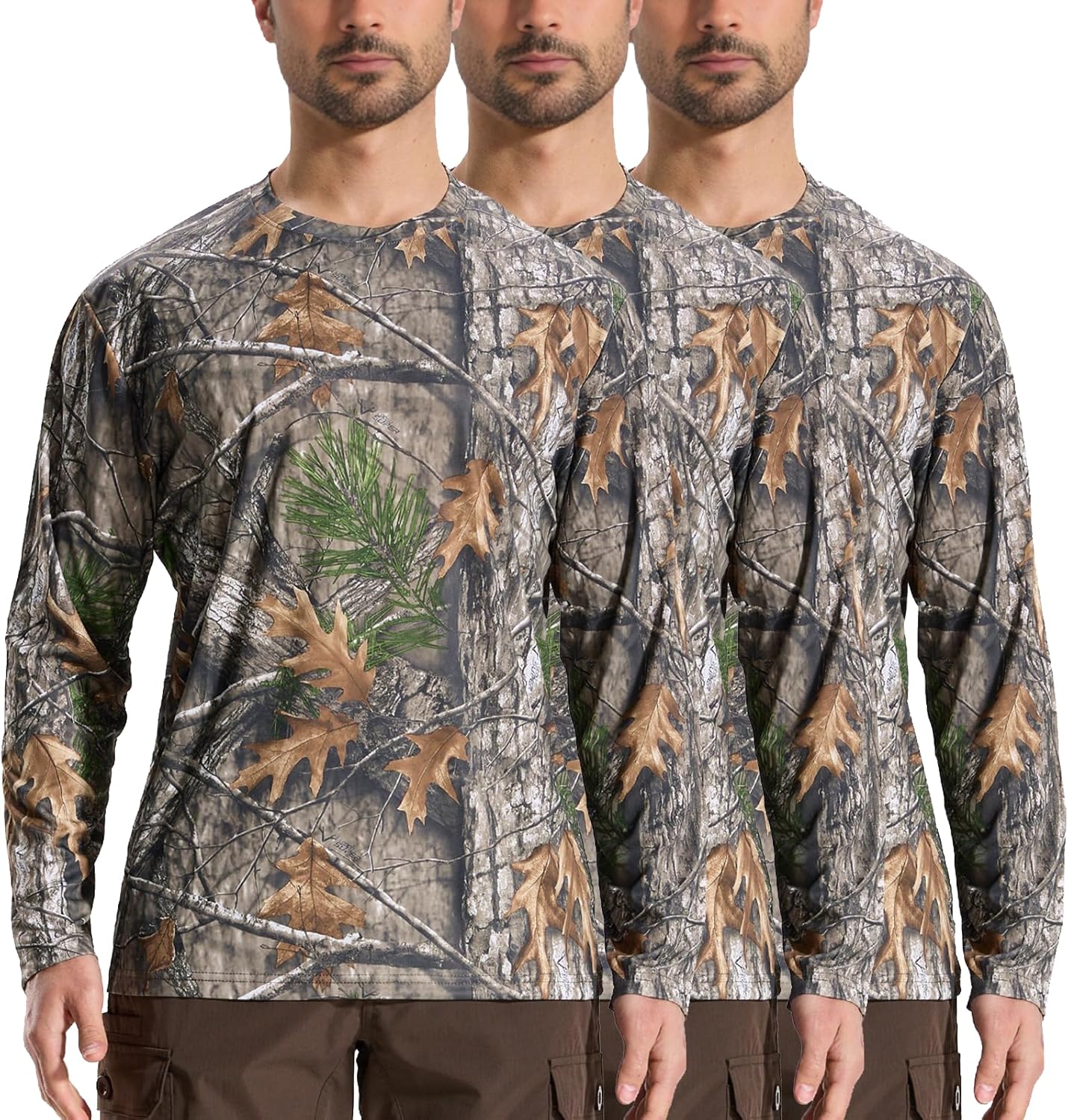 Camo Hunting Shirts for Men Long Sleeves Crewneck Quick Dry UPF 50+ Hiking Fishing Shirt