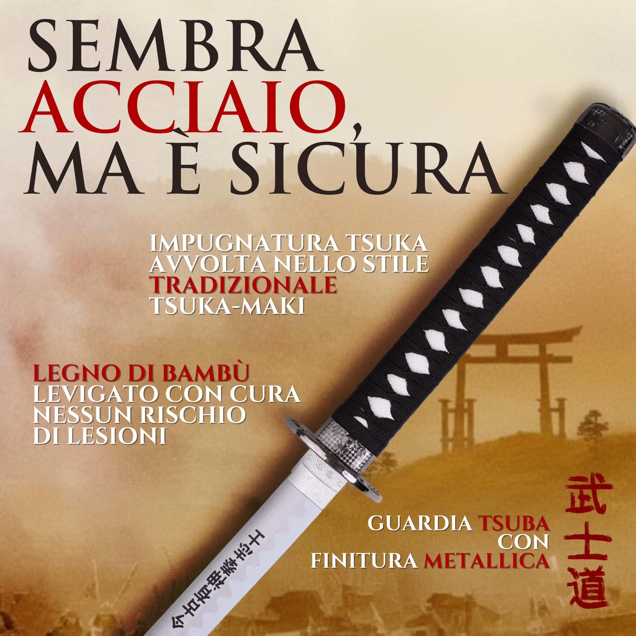 57 SPECIAL REPLICAS Spada Katana, Katana Ispirato L'ultimo Samurai 103 cm, Katane Bamboo, Include supporto espositivo, Elegante decorazione per interni, Regalo originale e sicuro JT10319